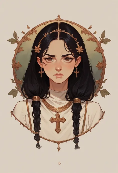 bible esther, with long black hair, brown eyes 