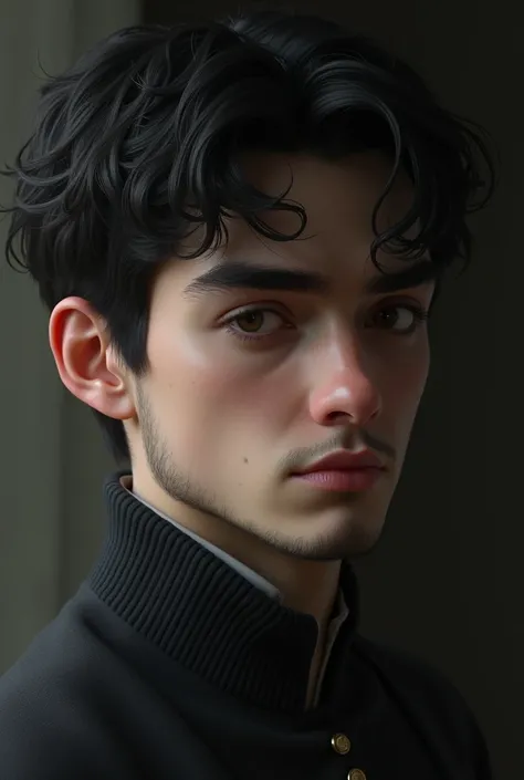 A boy with white skin tone... Little bit beard 
on his chin only... Teenager in 20... Black eyes... Little skinny... European.. black and 
short hair... He is always serious... 