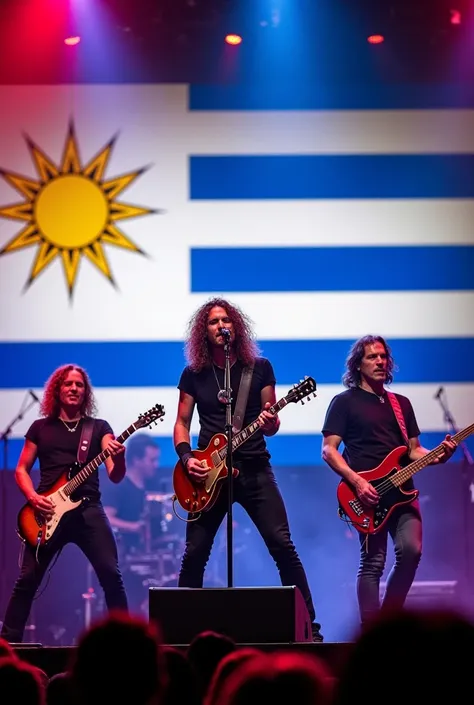 Pearl Jam band with the flag of Uruguay