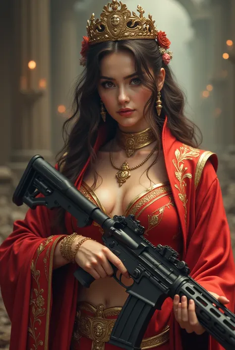 uhd, high details, best quality, goddess, gun