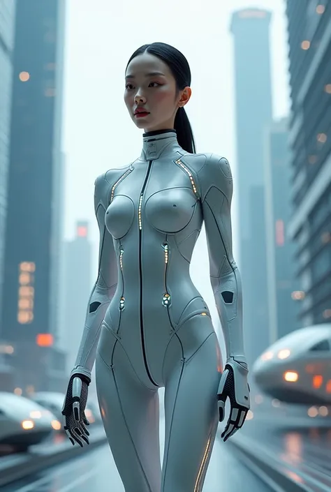 Adult Japanese woman from a futuristic city