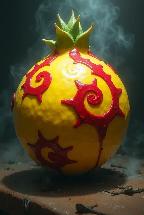 A yellow Devil Fruit with red details