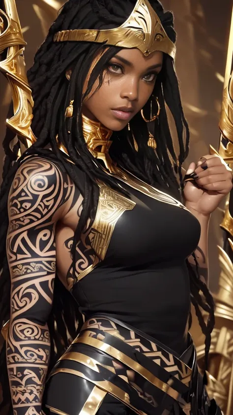 ((21-year-old))) black girl, (((light skin))),(muscular body:1.5), (((close-up upper body pose))),  (((long wavy black hair)))(((full body))), Top quality, Intricate details , (Fine skin, Shiny skin, Shiny hair, Pale complexion), An ebony woman, ((standing...