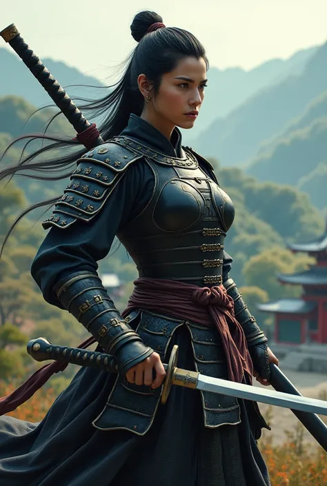 Female samurai and sword dynamic pose