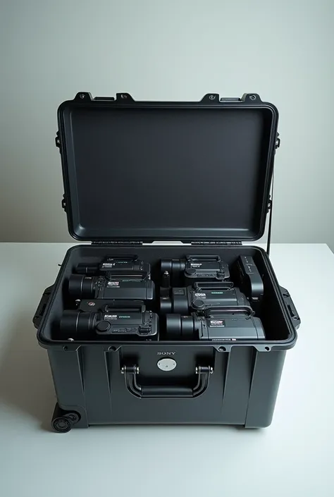 Suitcase where there are several Sony camcorders