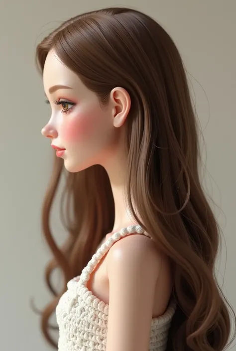 Girl doll with long brown hair in profile