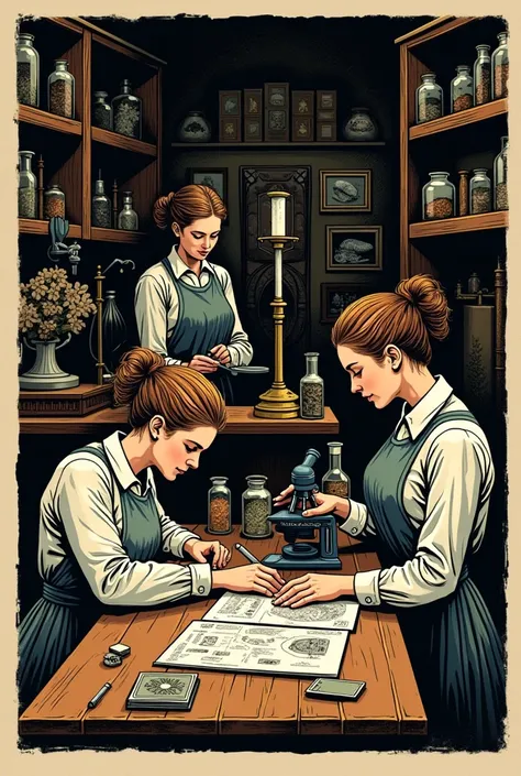 Woodcut of Women in Science