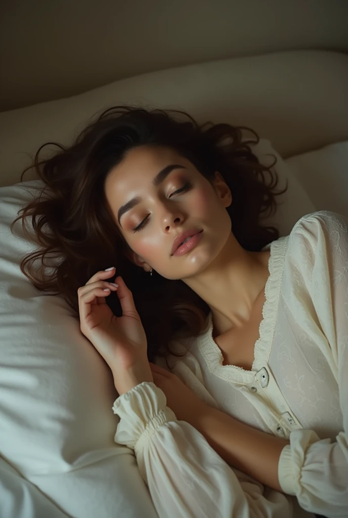 a beautiful young woman lying on a bed, an album cover, inspired by Elsa Bleda, trending on pexels, arabesque, 😭 🤮 💕 🎀, legs crossed, rosalia vila i tobella, isabela moner, a beautiful young woman, eyes closed, mouth slightly open dasha taran, 😃😀😄☺🙃😉😗, ita...