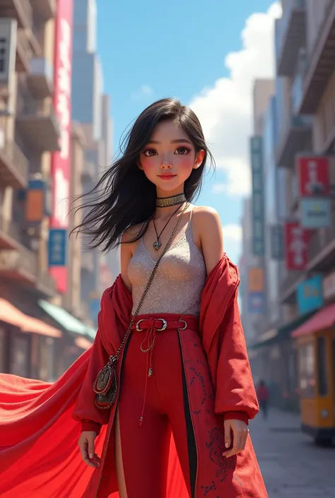 Create a young designer with red and white clothes, oriental traits. marvel universe, lpixar, 4K