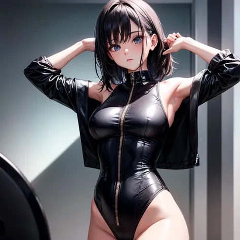 she is wearing black clothes, Exactly, High Cut Bodysuit.　Women&#39;s Boxing　Tifa Lockhart