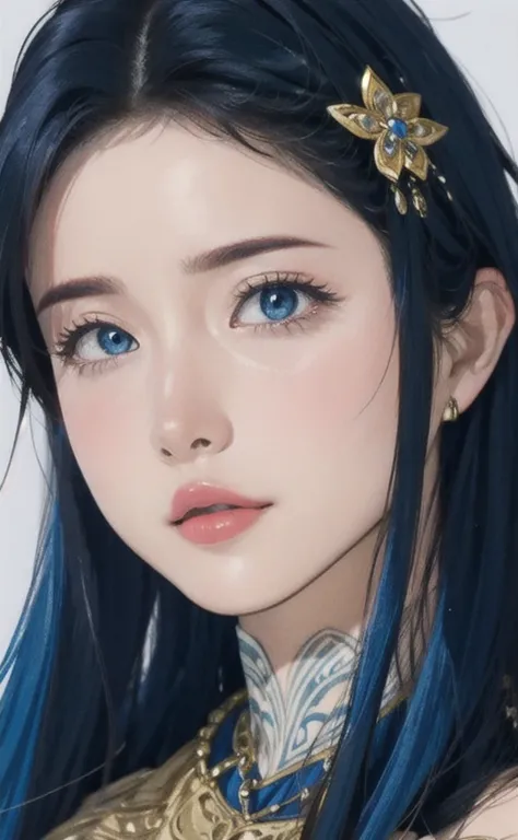 (masterpiece:1.4, Highest quality), (Intricate details), unity 8k wallpaper, Super detailed, beautifully、aesthetic, Perfect lighting, (One person), (Blue Hair, blue eye, Medium chest),, Dynamic pose, Dynamic Angle,  lipstick, slim, slim body, Medium chest,...