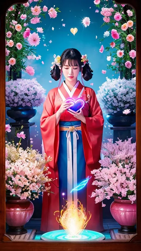 Goddess with a heart、Wear an aura、Look forward、Has an aura、Surrounded by flowers、
kimono, Japanese gods