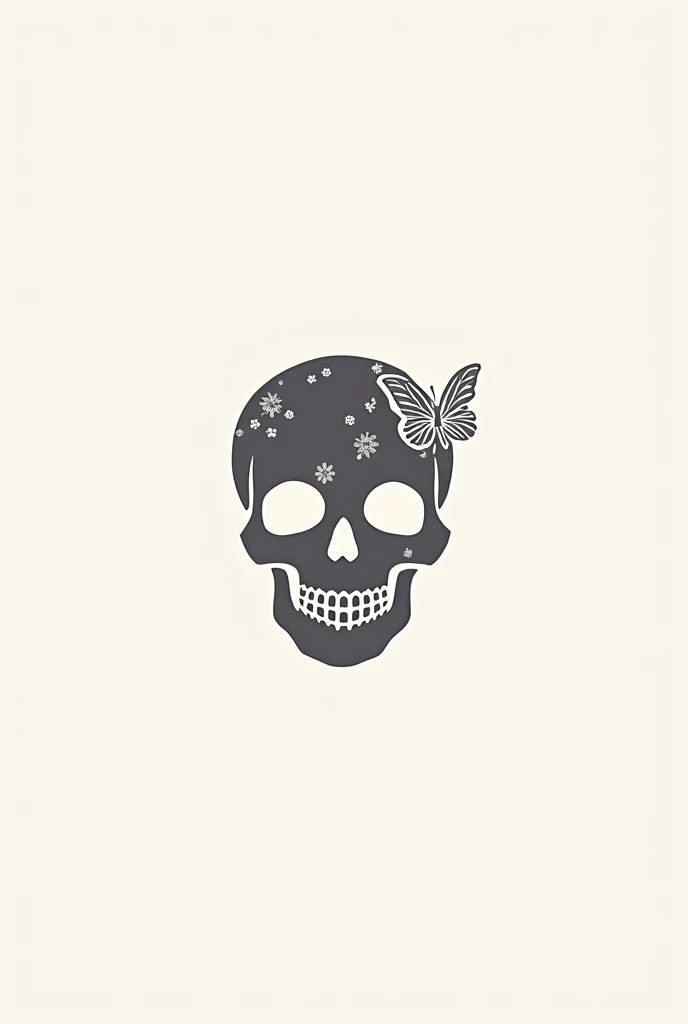 Logo for womens jacket  , featuring a skull facing forward with details and feminine accessories , minimalist 