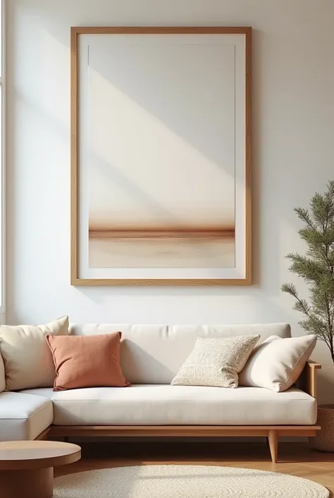 Modern wood picture long wide frame at cozy living room, 4k