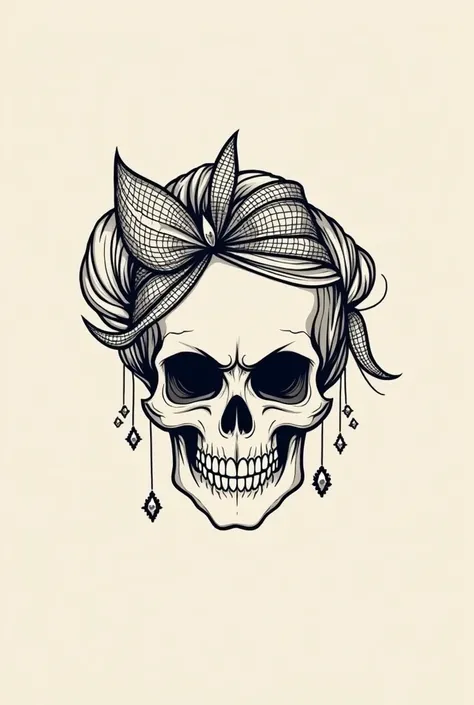 Logo   , that has a skull on the front with feminine elements and accessories , minimalist , motorcycle 