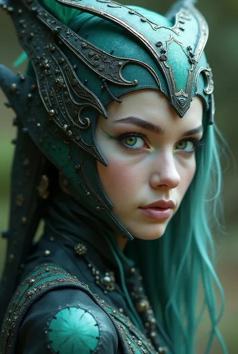 Generate an ultra-realistic image of Morgana, a cybernetic sorceress of mystical and sculptural beauty. Imagine a striking fusion of ancient magic and futuristic technology, with impeccable cinematic aesthetics. Female One, of surreal and ethereal beauty. ...