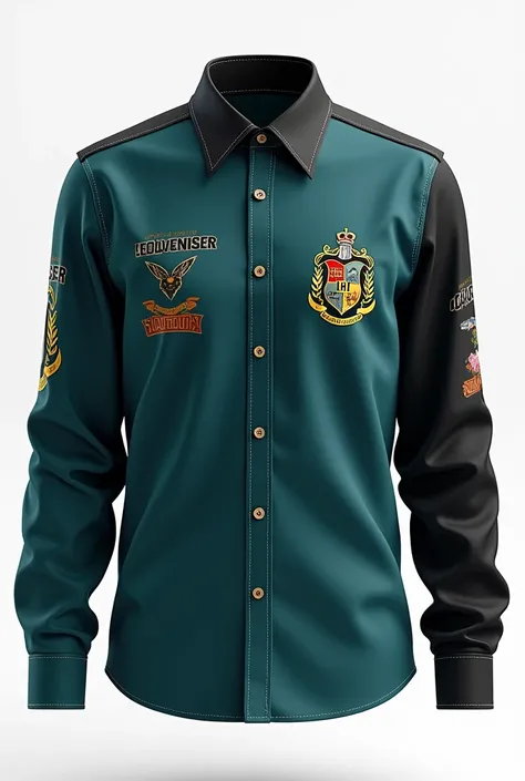 Create a shirt for me with a dark turquoise and black school collar, more than one design