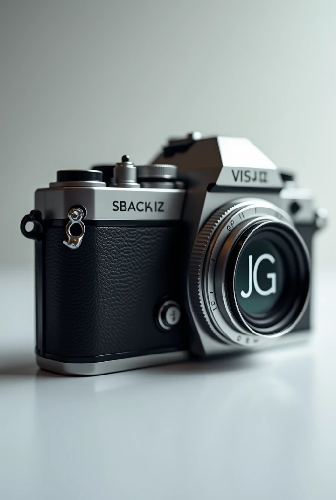 A photographic camera with the letters JG on the lens