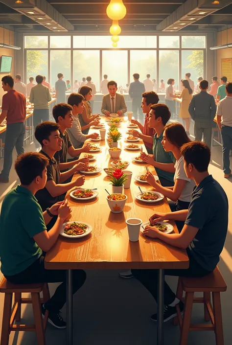 A photo of a table in a cafeteria
