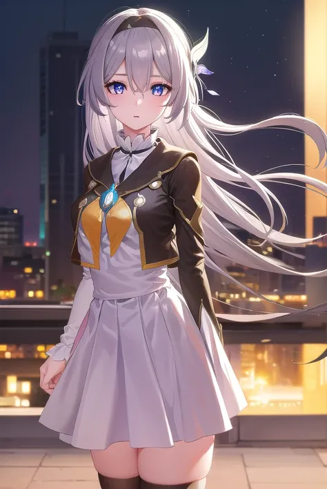 honkaifirefly, firefly, (purple eyes:1.3), grey hair, butterfly hair ornament, hair ornament, hair intakes, long hair, (bright pupils:1.5),
BREAK black socks, blue dress, blue socks, dress, shoes, socks, two-tone dress, two-tone socks, white dress, long sl...