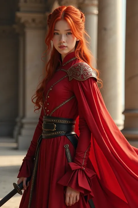 A young red-haired swordswoman in the service of a righteous king. unselfish, sensitive delicate and feminine, but also persistent,fair, courageous and loyal like a warrior, her suit may not be armor, but rather a scarlet red suit , showing not only streng...