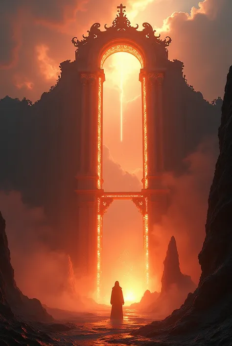 Create a 3D image, with the bridge of hellfire leading to heaven