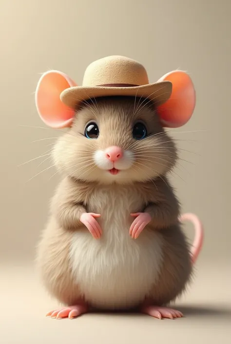 Create a fluffy and realistic mouse for me wearing a hat 