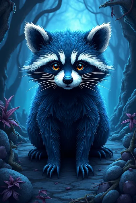 Blue and black trippy style raccoon