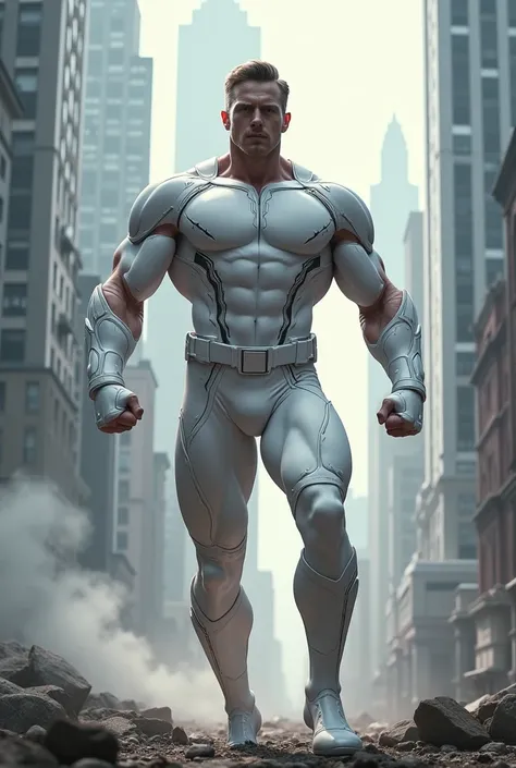 white superhero suit in action pose