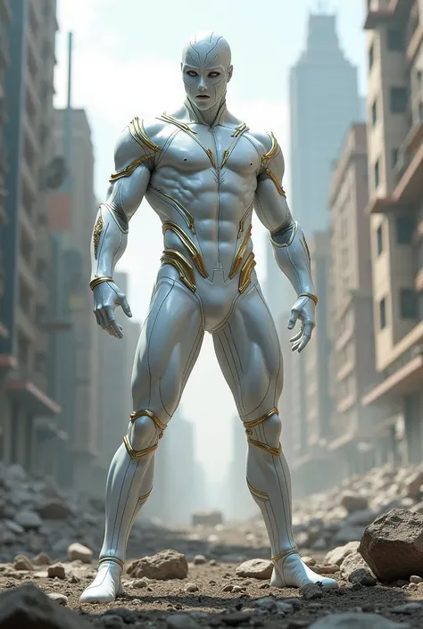 white superhero suit in battle pose