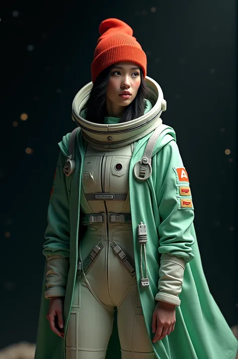 Astronaut with a red beanie and a light green robe