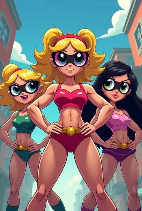 Create the Powerpuff Girls with muscles 