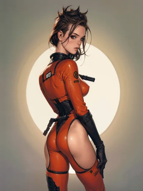 (((Brigitte Nielsen))), (((red suit))), (((back view))), (((perfect ass))), ((( soldier suit ))), (((Black short haircut))), (((Russian girl))), ((high collar)), (((red army suit))), (((best qualityer: 1.4))), (Unbeatable masterpiece), (hiper HD),(CG 8k hy...