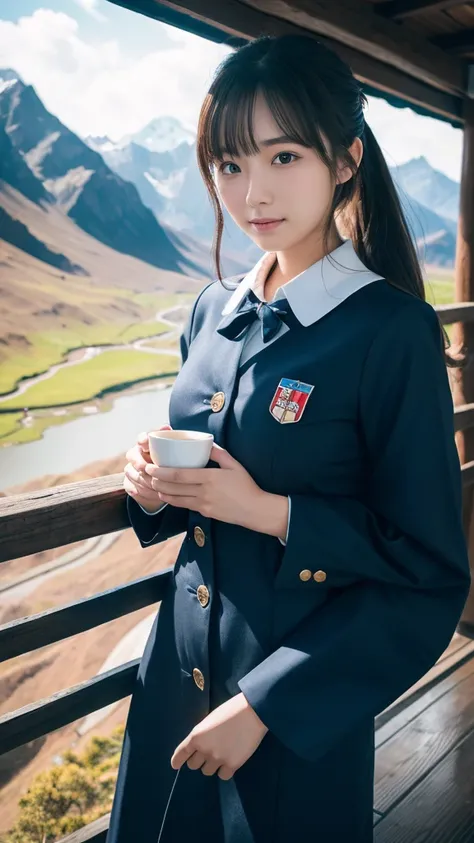 Super detailed, High resolution, Super detaileded, highest quality, wonderful, highest quality,Integrated 8K wallpaper, cinematic lighting, stewardess、20-year-old、Japanese、in mountain