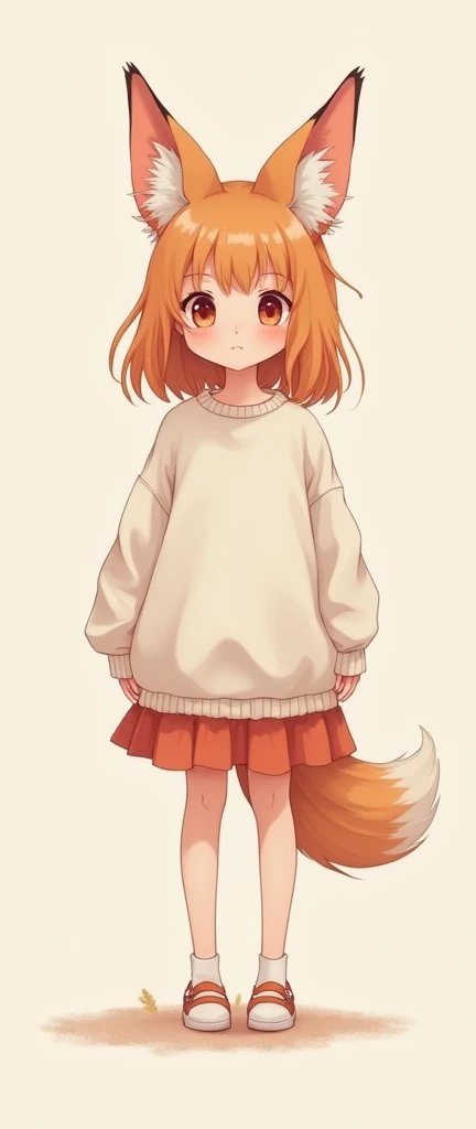 one girl, fox ears, pure, cute, red years, sweat shirt, skirt