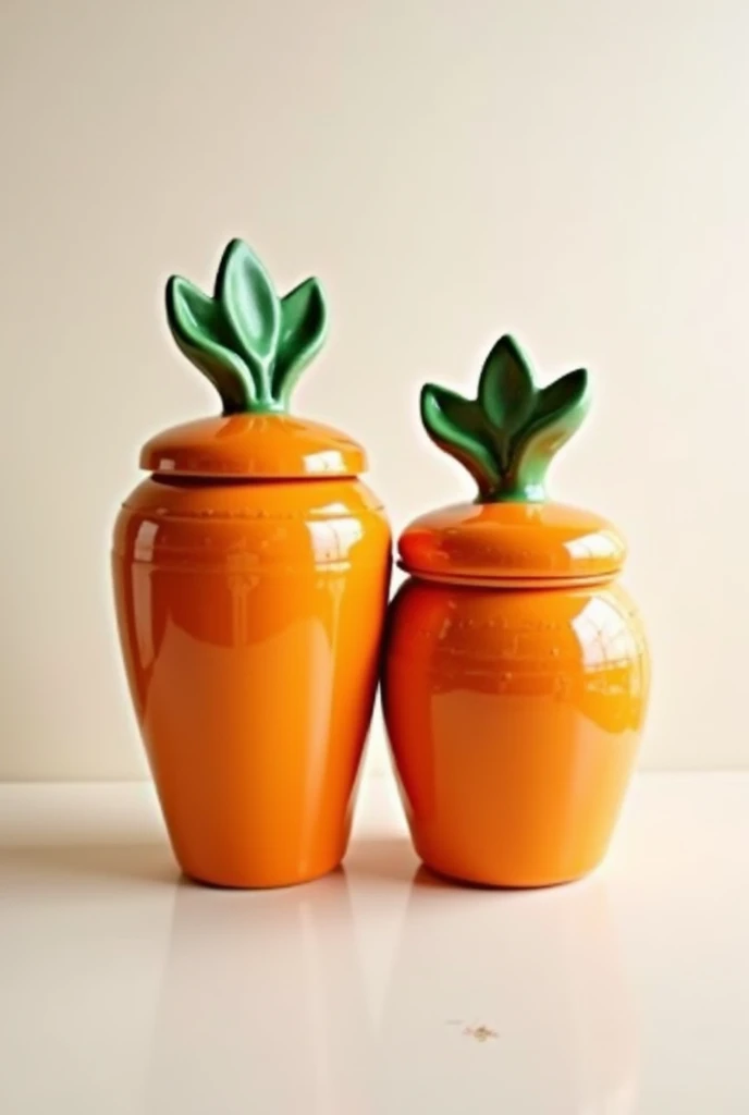 two food storage jars shaped like carrots that fit side by side forming a circle 