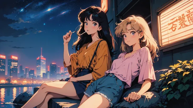 retro anime girl, anime atmosphere of the 80s, 80s anime style, retro anime girls, 1980's anime style, retro anime images, anime...