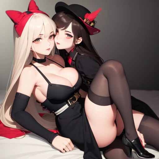 ((having hot lesbian sex in the bedroom. They are kissing, fondling, licking and with so much passion, these brunettes are so damn hot.)),(masterpiece, best quality:1.4), absurdres, highres, ultra detailed, beautiful, (secretary), (perfect face, detailed f...