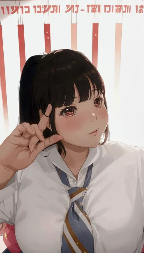 there is a woman that is wearing a tie and making a peace sign, ruan cute vtuber, anime thai girl, sakimi chan, with index finger, sakimichan, chiho, seifuku, shikamimi, uwu, with cute - fine - face, profile picture 1024px, with kind face