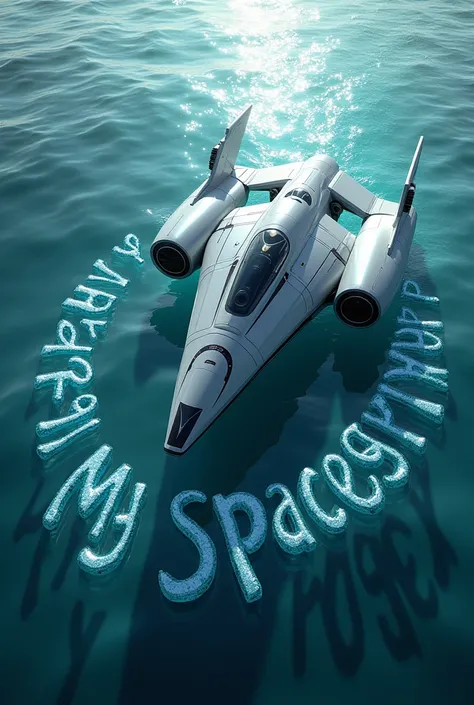 Make a picture of a spaceship and some water letters that say "My Spaceship" and below it say El Royer for a song cover 