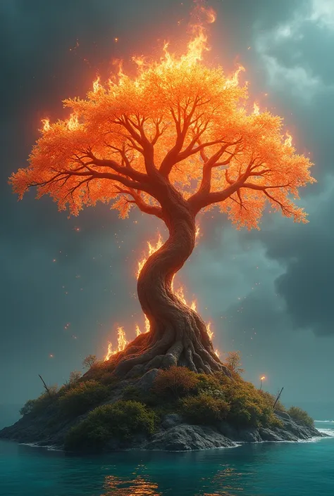 Fire tree on an island