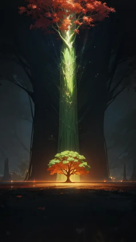 (giant tree), colored leaves, good lighting, magic tree, fantasy scenario, yggdrasil