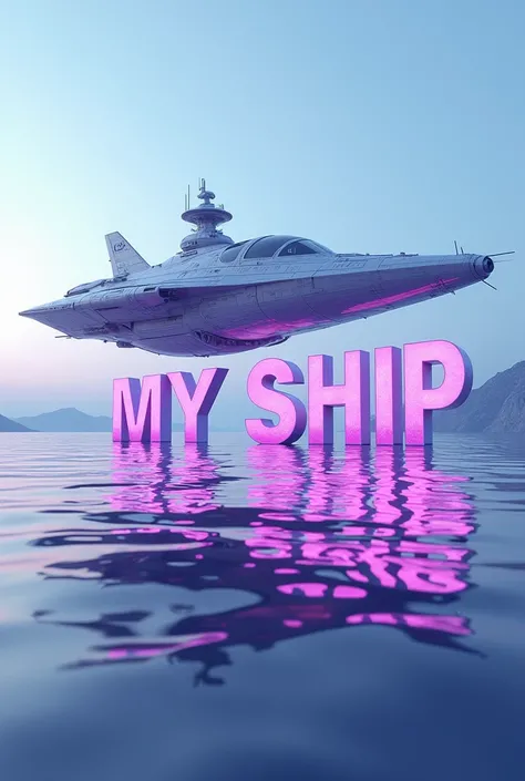 Make a picture of a spaceship and some water letters that say "My Ship "purple pink For a song cover 