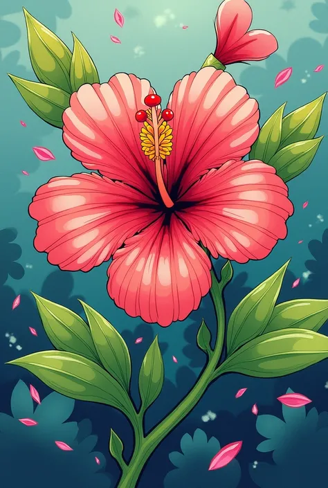 Hibiscus in a Pokemon style drawing。More Pokémon-like