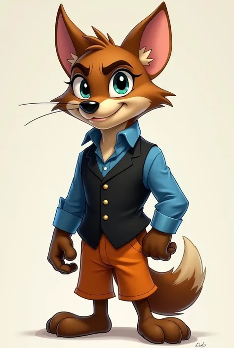 McWolf From Tom And Jerry Kids Wearing A Black Vest Blue Long Sleeved Shirt Orange-Brown Pants