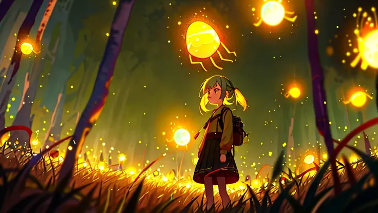 The contaminated grass had turned into fireflies，The girl stood in the midst of the fireflies