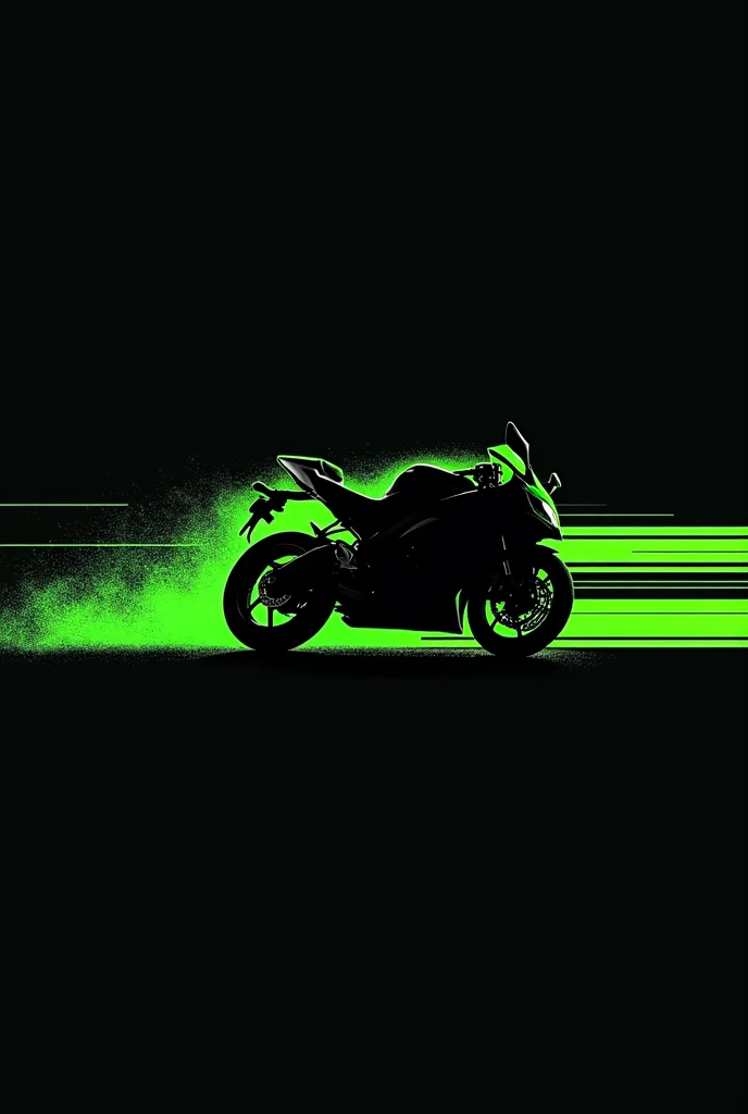  The black silhouette of a green Lightning combined with a Kawasaki Ninja 300 displacement motorcycle, falling on the track, The bike is in profile and under the surface it says "Green ray", Its an epic and eye-catching logo design, drawing style. 