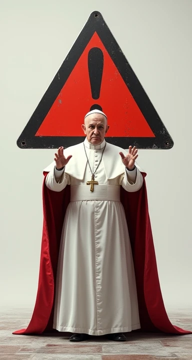 give me Pope Francis with a warning sign