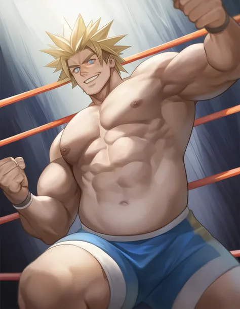 score_9, score_8_up, score_7_up, source_anime, rating_safe, score_6_up, score_5_up, score_4_up, BREAK 1guy, solid dude, gallant beau, blonde, tsurime, sanpaku, blue eyes, spiked hair, 24yo, heavy weight muscular, handsome wrestler, stocky waist, BREAK idea...