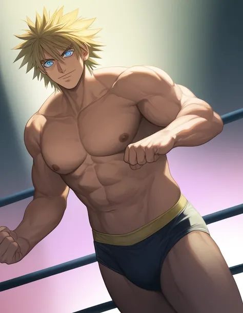 1guy, solid dude, gallant beau, blonde, tsurime, sanpaku, blue eyes, spiked hair, 24yo, heavy weight muscular, handsome wrestler, stocky waist, BREAK ideal ratio body proportions, sharp eyes, beautiful detailed eyes, toned body, elder chinpira, dark pupil,...